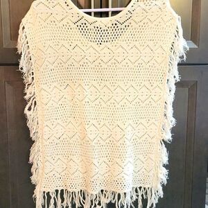 Ardene Knit Geometric Print Sleeveless Fringed Boho Style Top - M/L